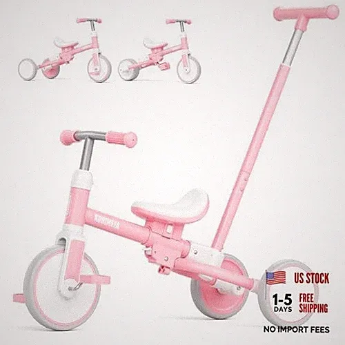 5-in-1 Tricycle for Toddlers 1-3, Toddler Bike with Push Handle & Pink