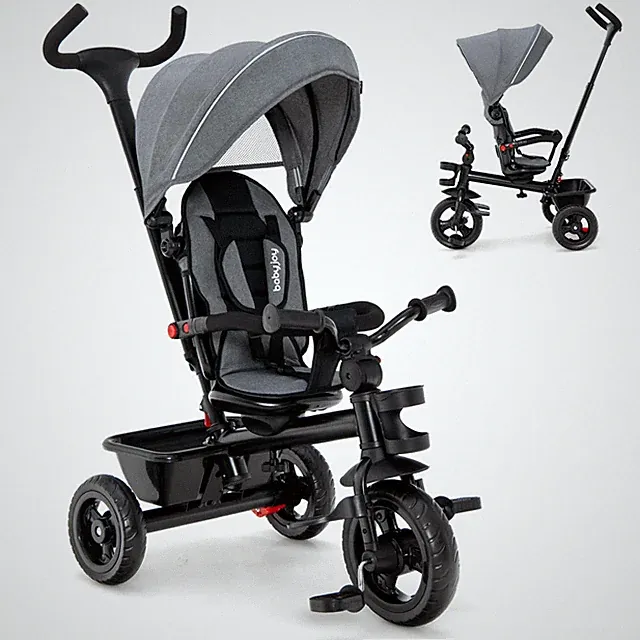 Babyjoy 4-in-1 Baby Tricycle Toddler Trike w/ Convertible Seat Grey