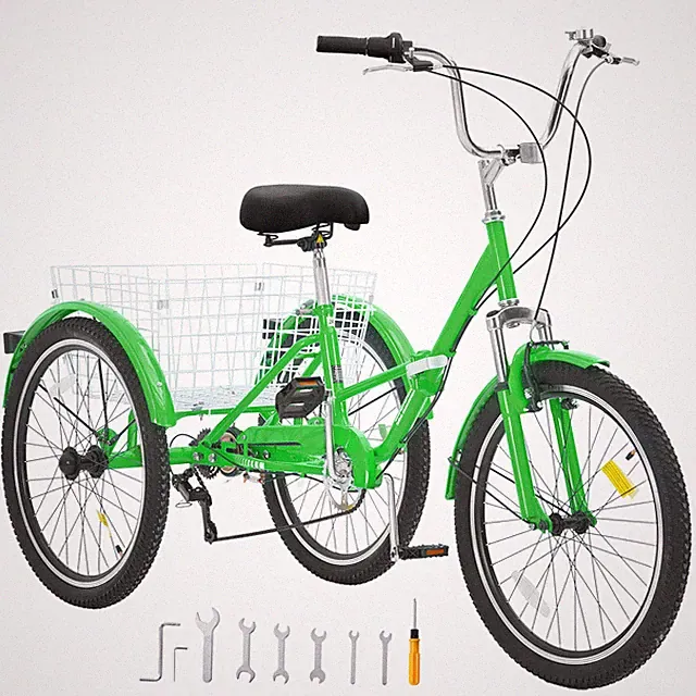 Foldable Tricycle Adult 24" Adult Tricycle 7-Speed 3 Wheel Green Bikes